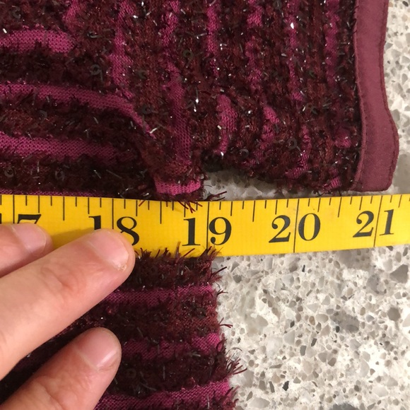 {Loft} Burgundy Fuzzy Sequin Striped Top - Picture 9 of 10